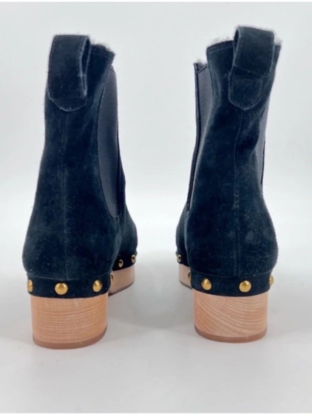 J. Crew Suede Ankle Boots Women’s 6 Black Studded Clog Heel Chelsea Booties
